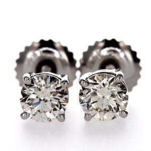 Diamond Stud Earrings Solitaire Round Shape 0.82 Carat G/H VS2 14K White Gold